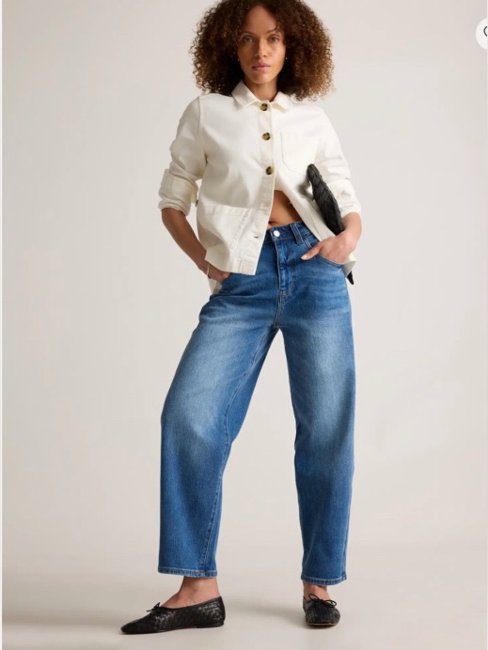 Quince Size 26 Bella Stretch Barrel Leg Jeans 28" In Atlantic Blue High Rise